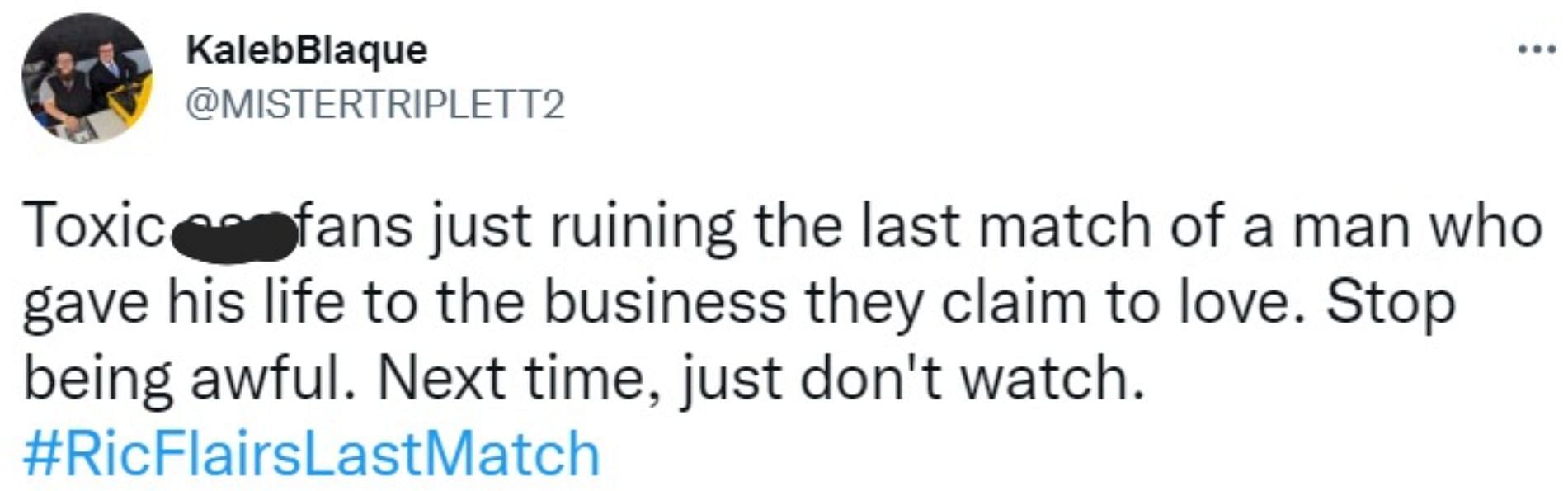 A fan's comment over Ric Flair's final match that took place on July 31